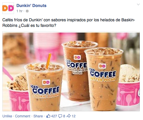Dunkin Donuts Facebook Status Updates. Graphics from Dunkin Donuts.
